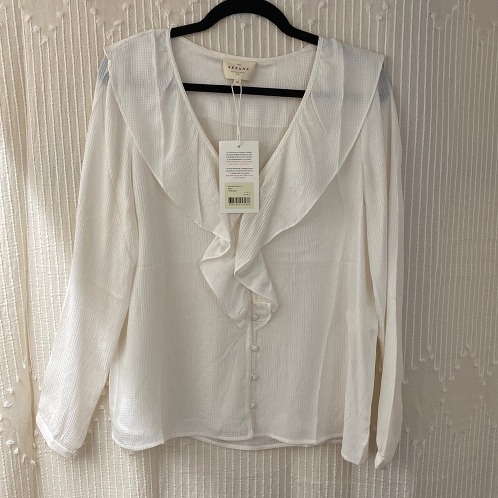 Sezane Silk Priscille Blouse in Ecru